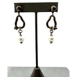 UNO de 50 Simulated Pearl Abstract Pierced Dangle Earrings Silver-Plated 2.25"